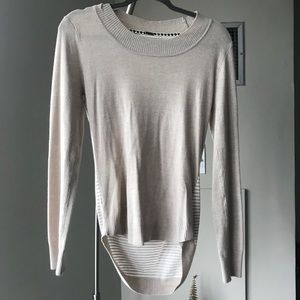 Beige and White Striped Sweater